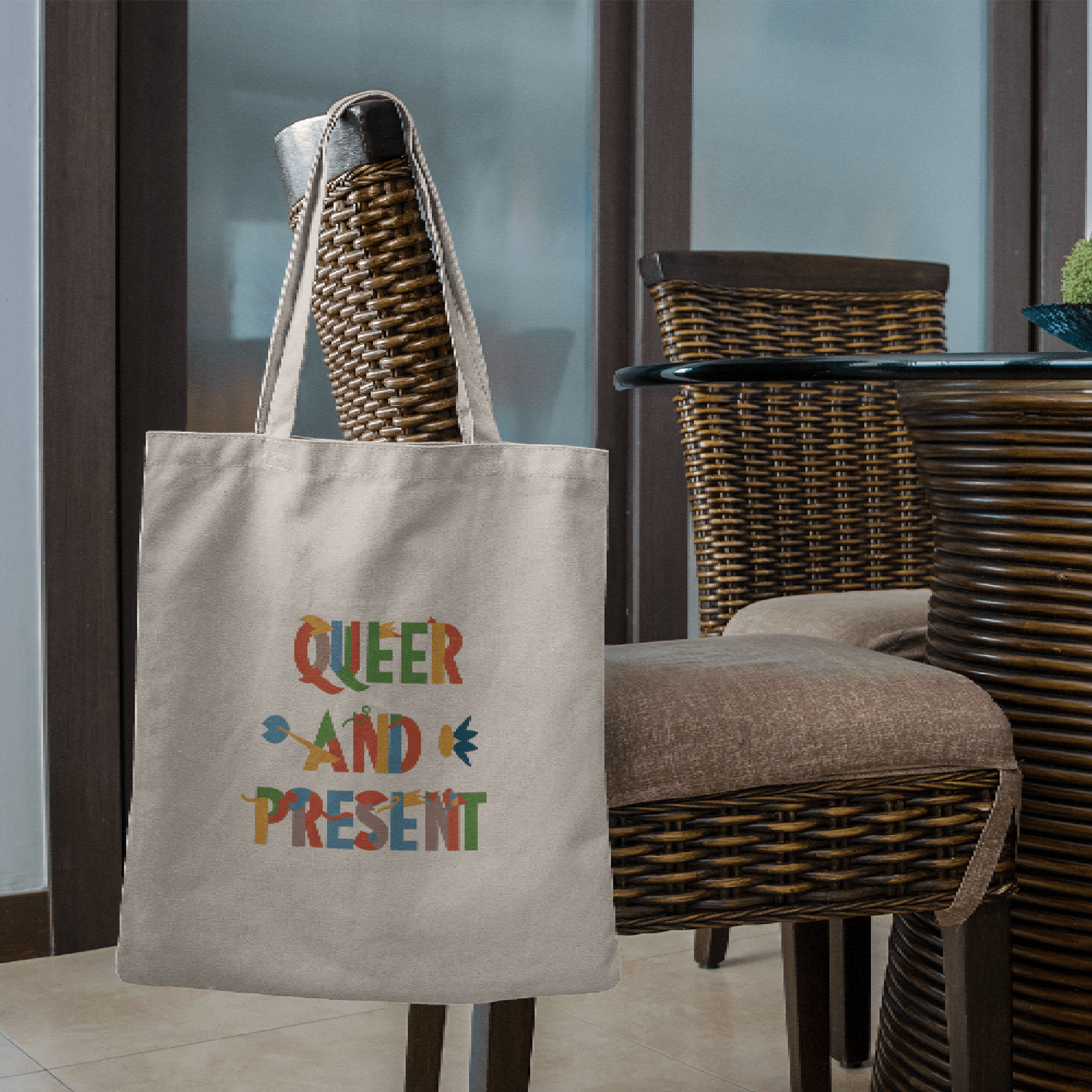 Queer and present - Tote Bag - Bags - Natural - 15" x 16"- - The Lucky Wombat