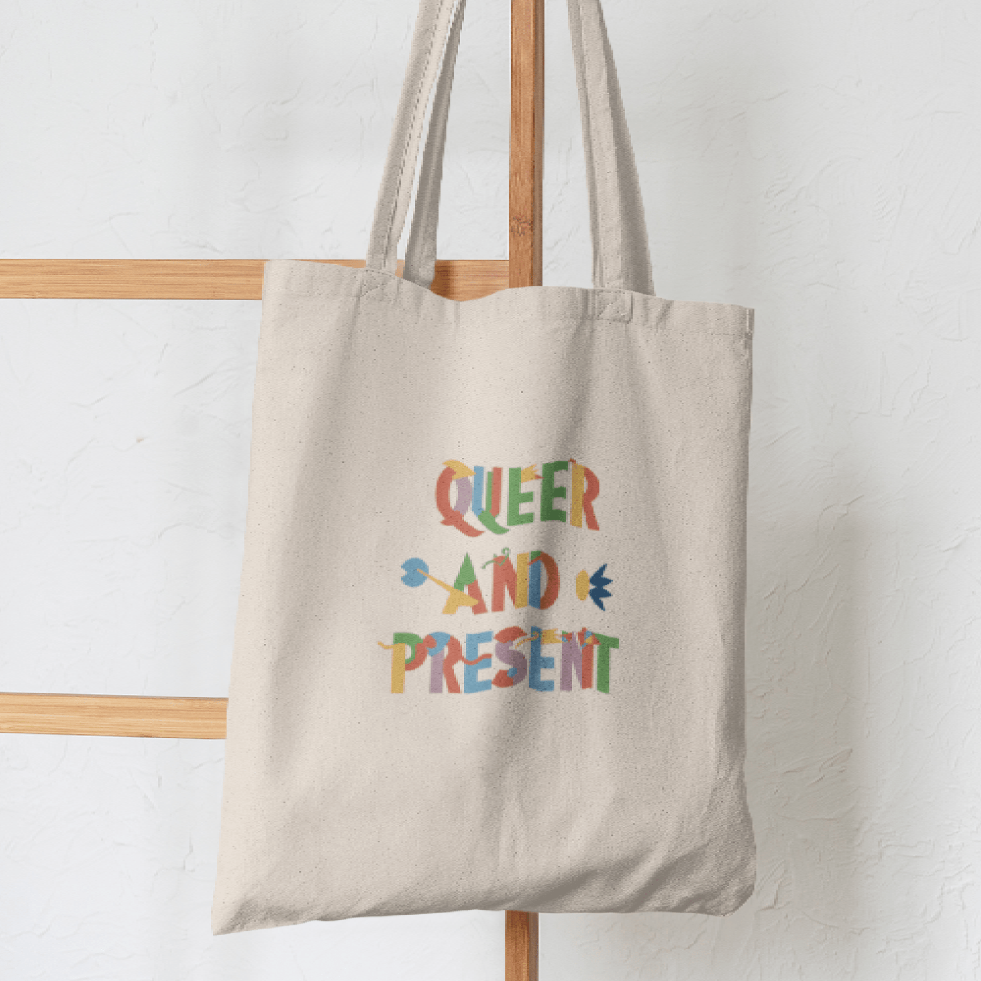 Queer and present - Tote Bag - Bags - Natural - 15" x 16"- - The Lucky Wombat