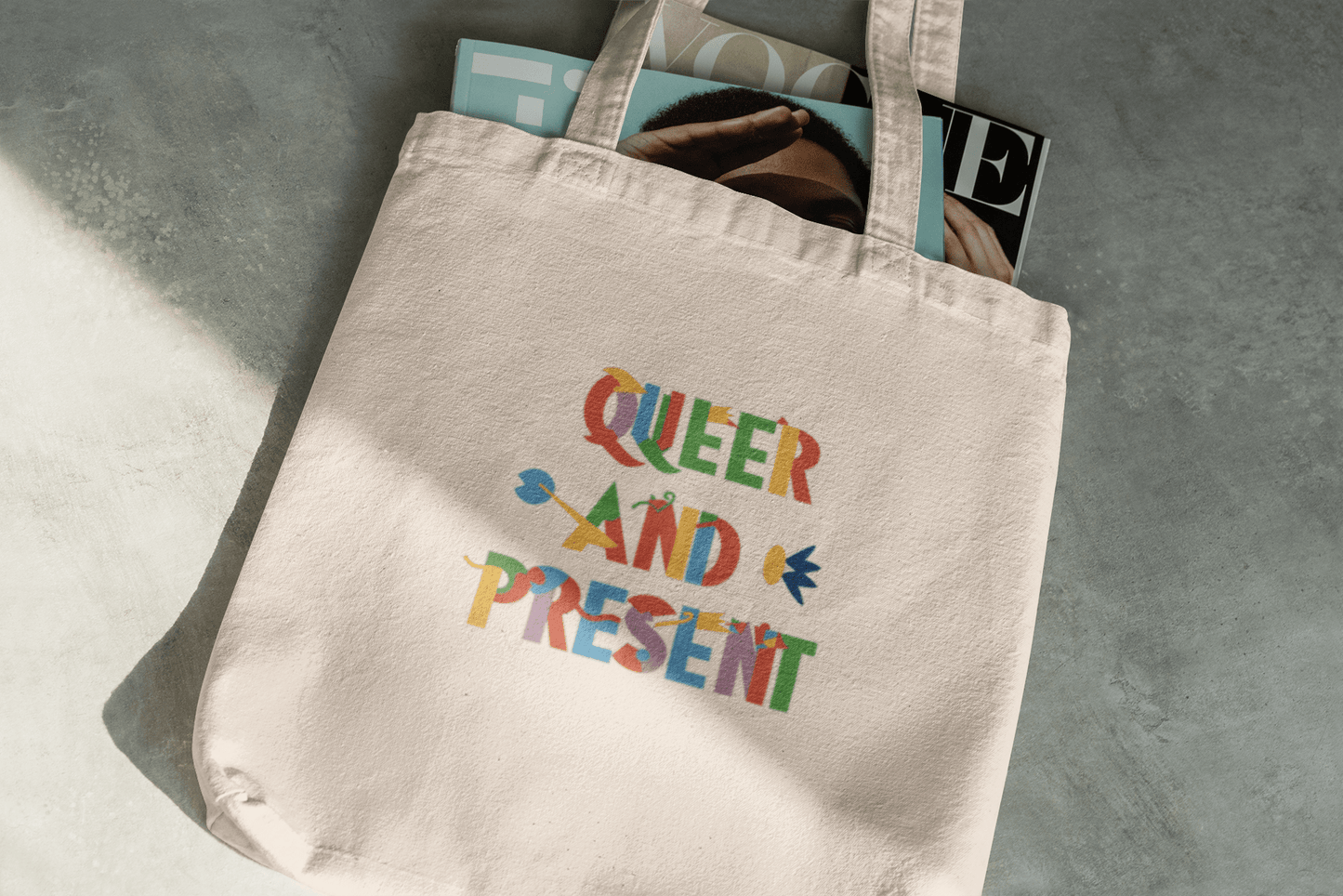 Queer and present - Tote Bag - Bags - Natural - 15" x 16"- - The Lucky Wombat