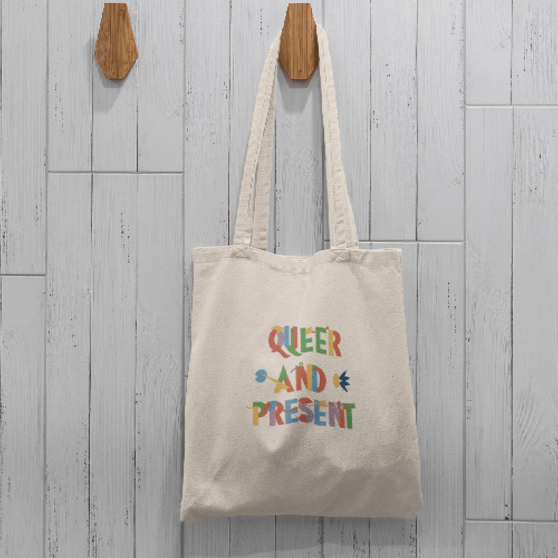 Queer and present - Tote Bag - Bags - Natural - 15" x 16"- - The Lucky Wombat