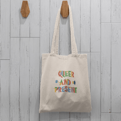 Queer and present - Tote Bag - Bags - Natural - 15" x 16"- - The Lucky Wombat