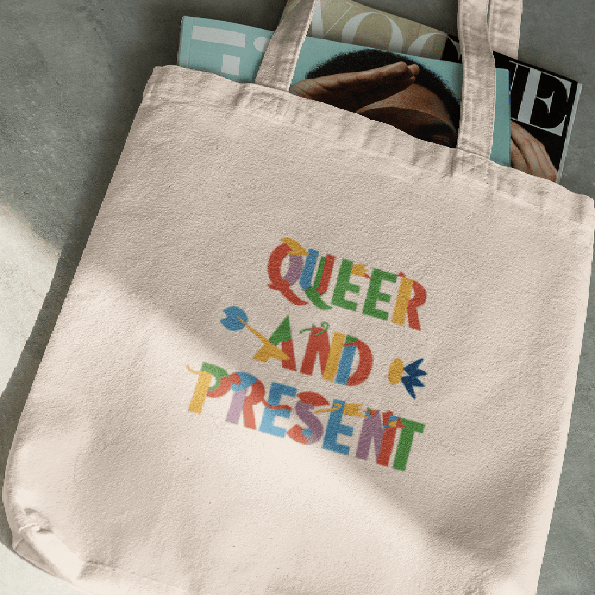 Queer and present - Tote Bag - Bags - Natural - 15" x 16"- - The Lucky Wombat