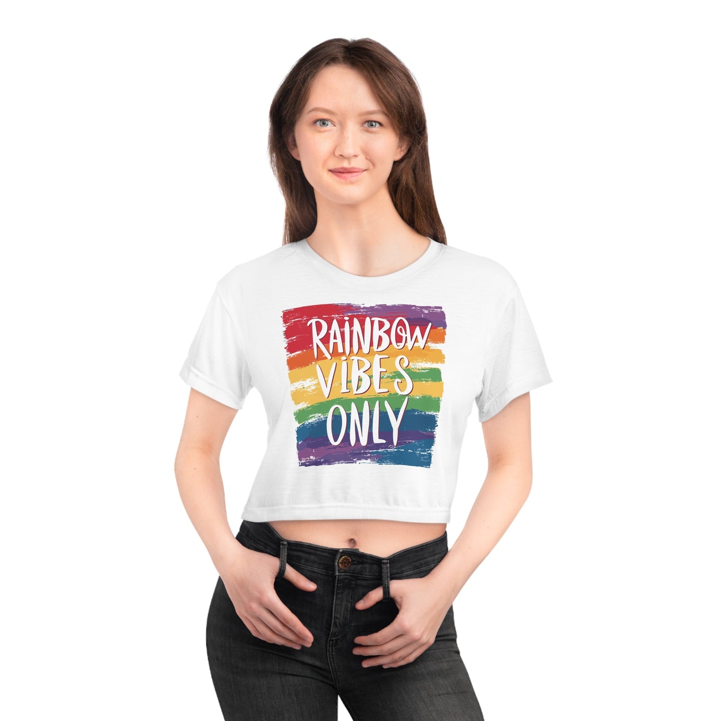 Rainbow vibes only Square - White Crop Top - All Over Prints - The Lucky Wombat