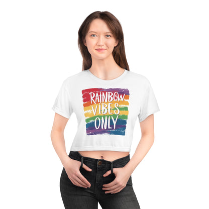 Rainbow vibes only Square - White Crop Top - All Over Prints - The Lucky Wombat