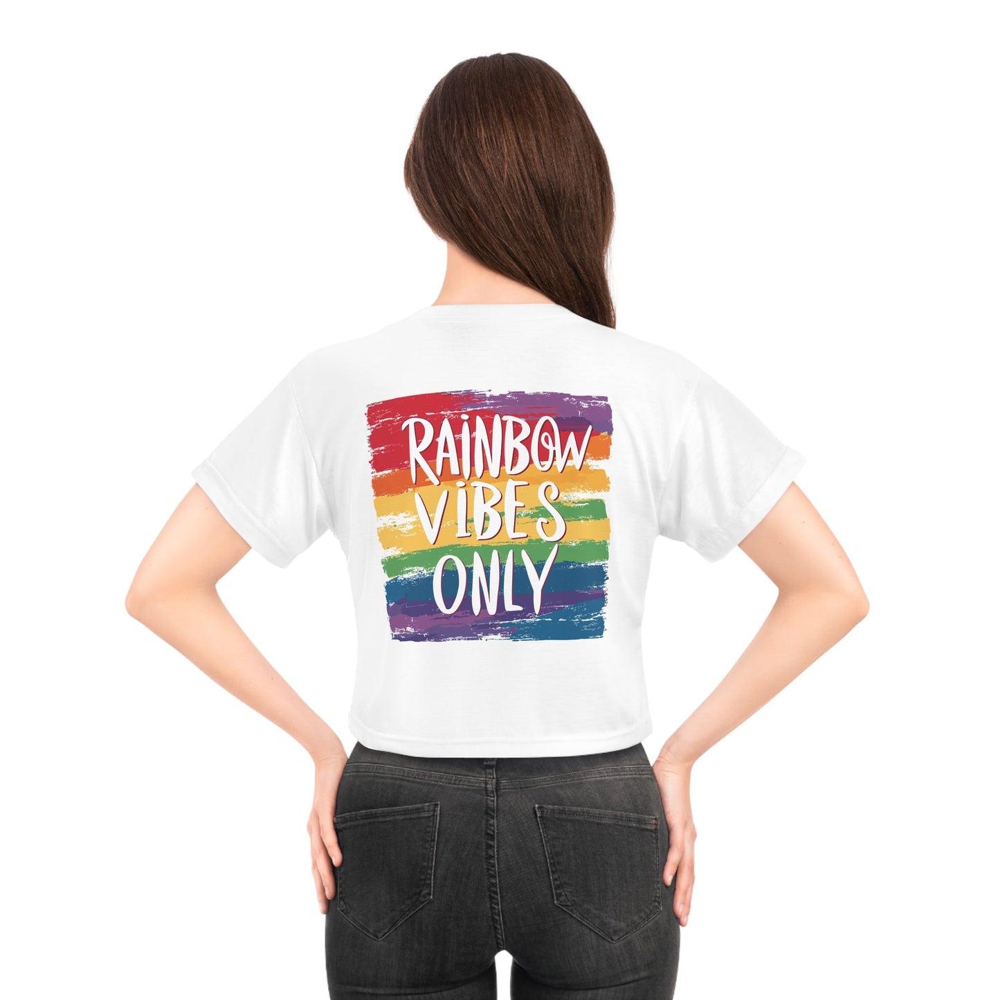 Rainbow vibes only Square - White Crop Top - All Over Prints - The Lucky Wombat