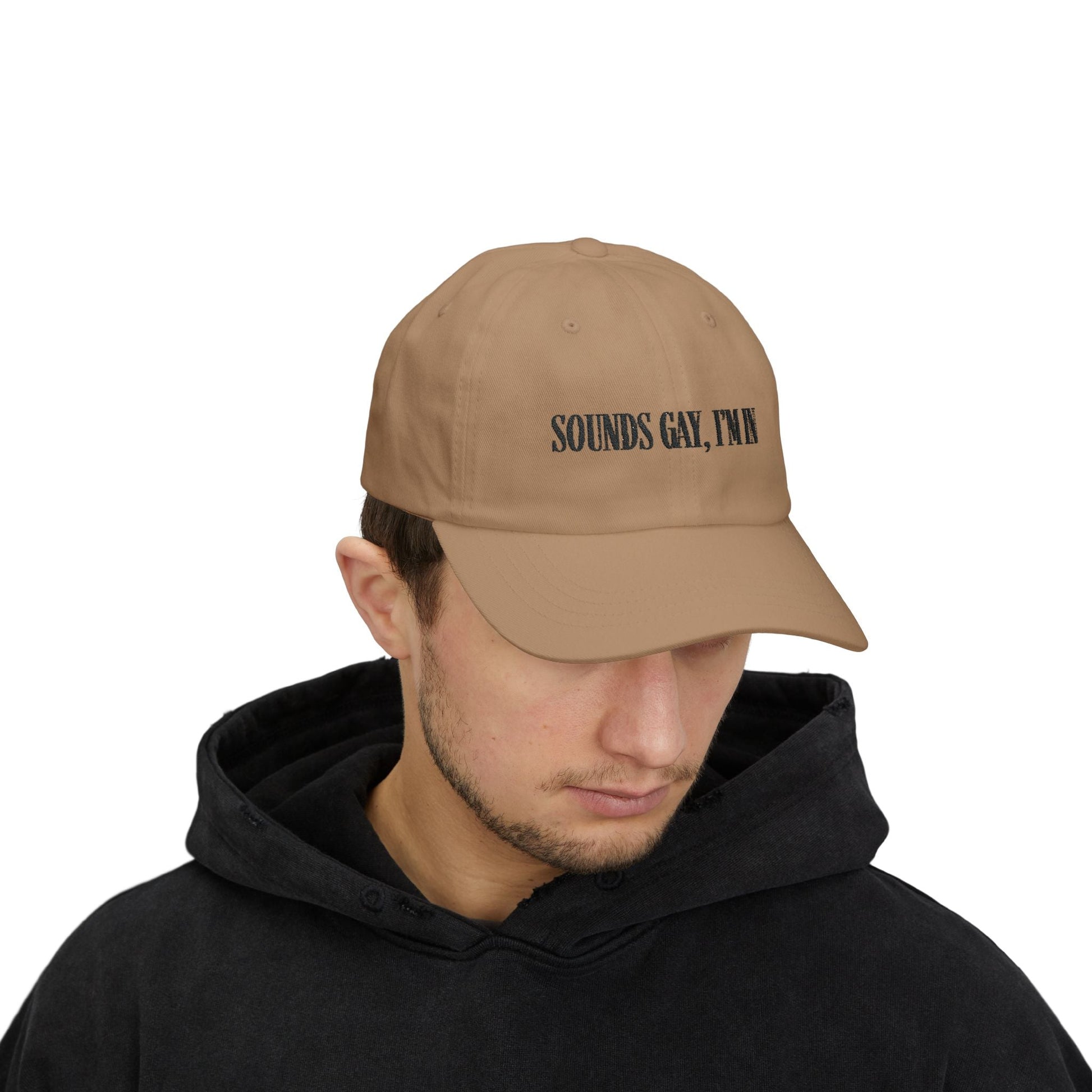 'Sounds gay, I’m in' Cap, Black on light - Hats - The Lucky Wombat