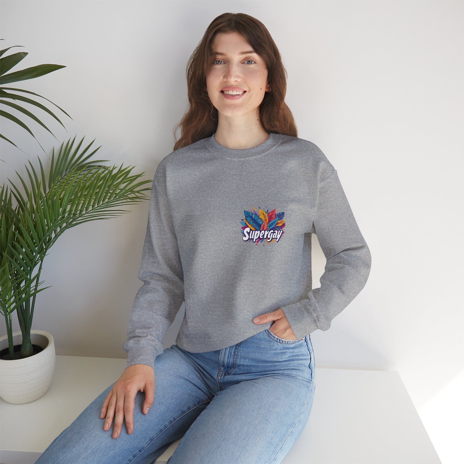 Supergay | heart - side print - Unisex Sweatshirt - Sweatshirt - The Lucky Wombat