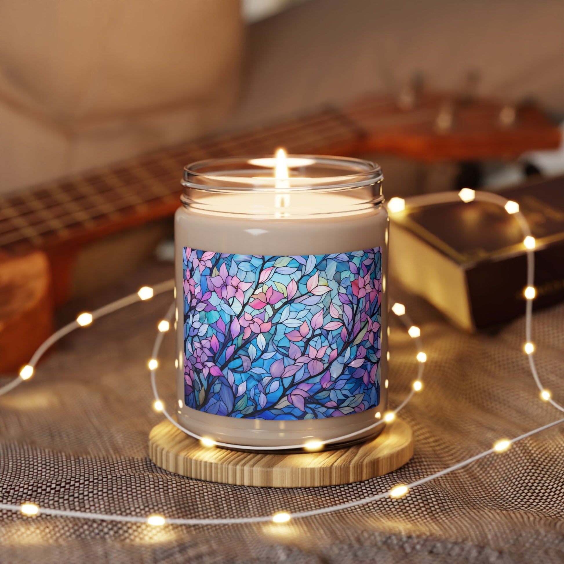 Trans Pride Forest Candle - Watercolor Trees with Stained Glass Effect | Scented Soy Candle, 9oz - Home Decor
