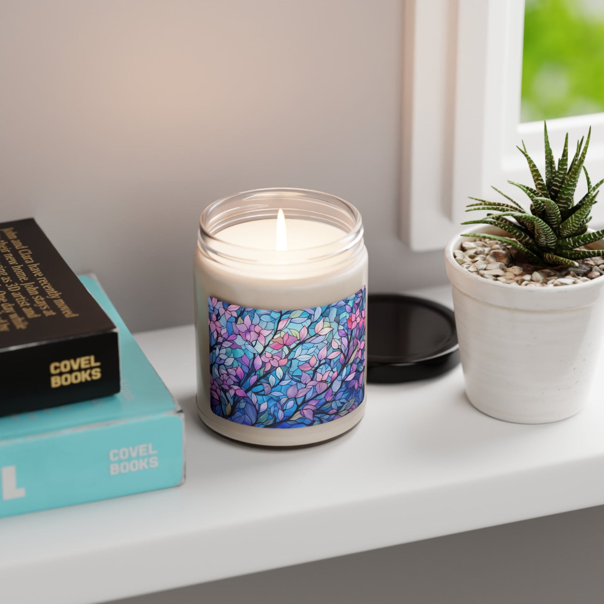 Trans Pride Forest Candle - Watercolor Trees with Stained Glass Effect | Scented Soy Candle, 9oz - Home Decor