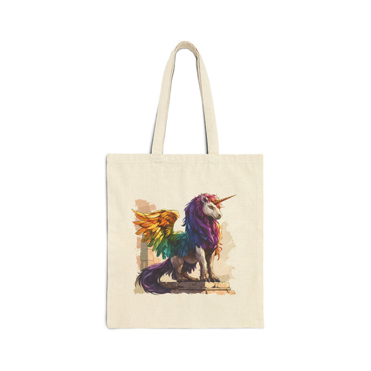 Unicorn with LGBTQ colors - Cotton Canvas Tote Bag - Bags - The Lucky Wombat